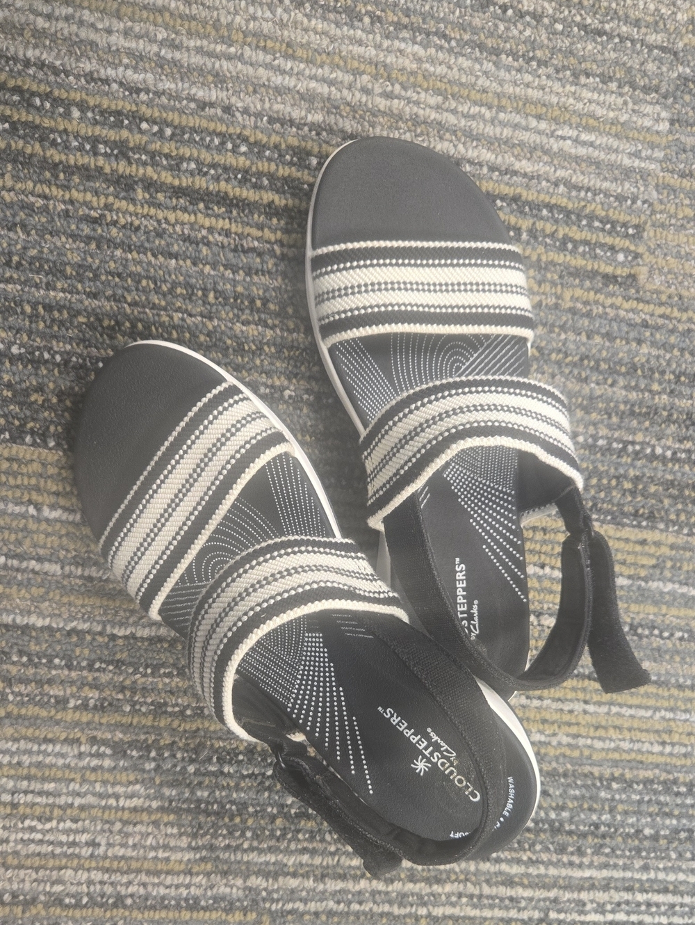 Clarks Cloudsteppers Black and White Striped Women's Sandal